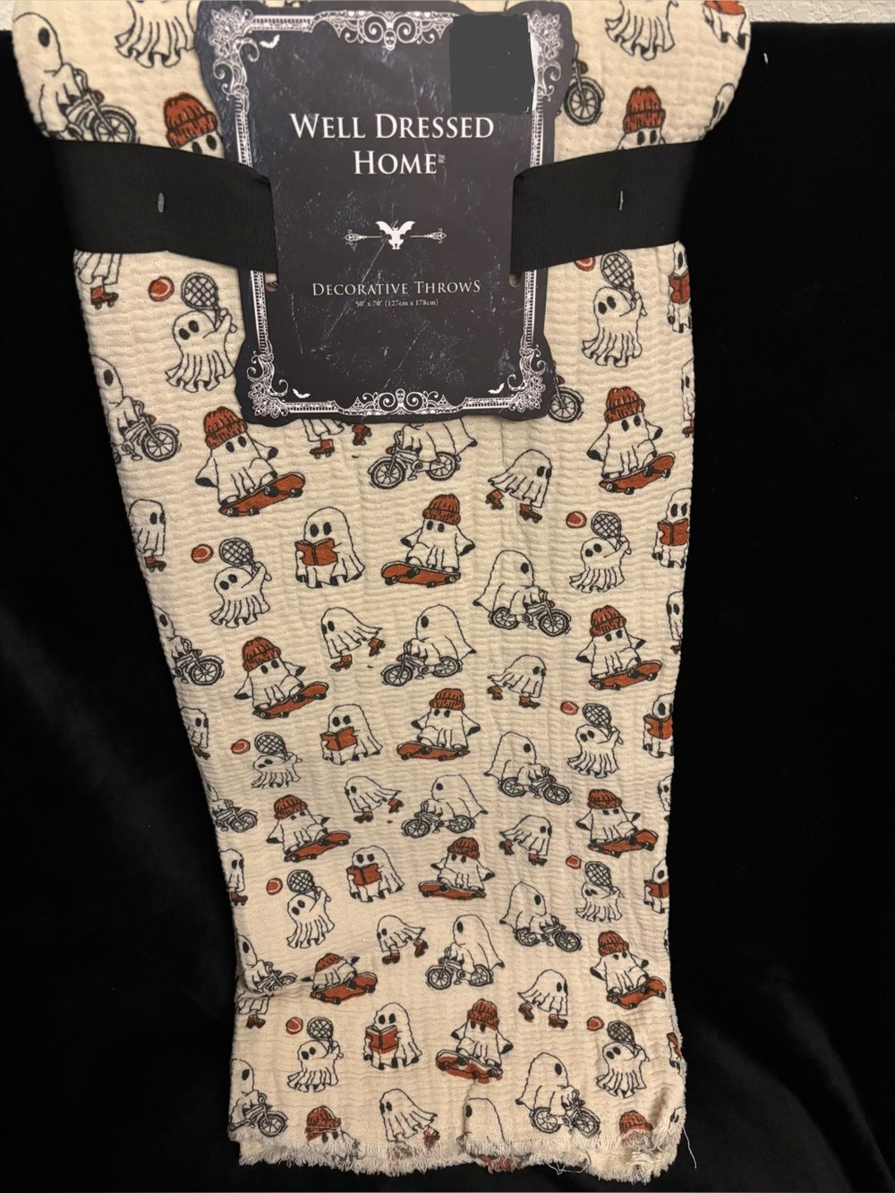 Sports Ghost Reading Books Throw Blanket by Well Dressed Home Halloween Fall NEW